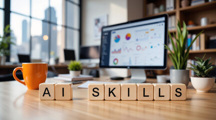 Fototapeta premium AI skills development for workforce upskilling and hiring readiness, building practical artificial intelligence capability for analytics automation and decision support across business roles
