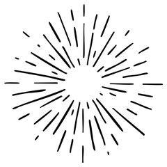 Obraz premium Hand-drawn sunburst graphic in a sketched style, radiating rays of light and energy.