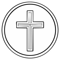 Obraz premium Simple Christian cross in a double circle line art design spiritual religious symbol