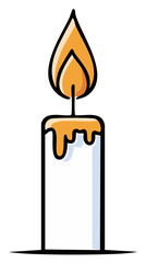 Obraz premium Simple cartoon lit candle illustration with melting wax drips and bright glowing orange flame