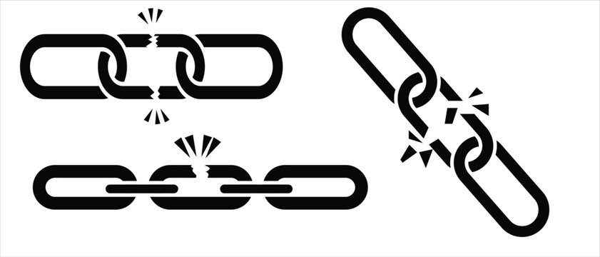 Broken Chain Vector Icon Isolated On White Background,Broken chain, icon in line design.Broken link icon set.  Broken, chain, disconnected, link, fragment, damage, repair on white background vector.