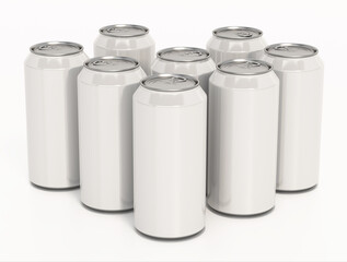 White soda cans isolated on transparent background. 3D illustration