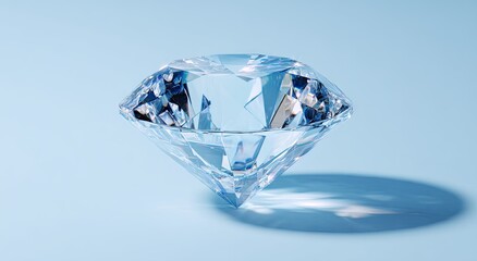 A large, radiant cut gem on a light blue surface