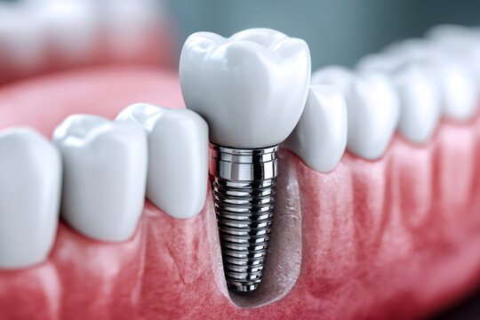 Dental implant procedure showing tooth replacement in gums