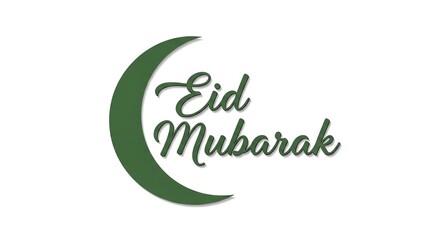 A green crescent moon symbol with the words Eid Mubarak written in a festive Islamic greeting