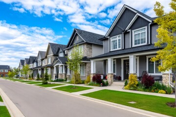 Naklejka premium Row of suburban houses along a quiet neighborhood street