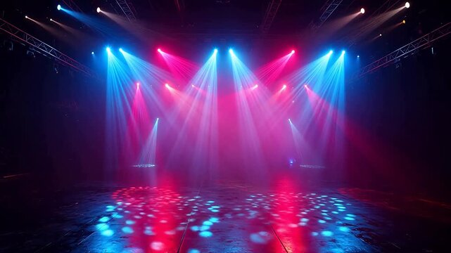 Empty stage with colorful light beams