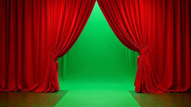 Red theater curtains on green screen