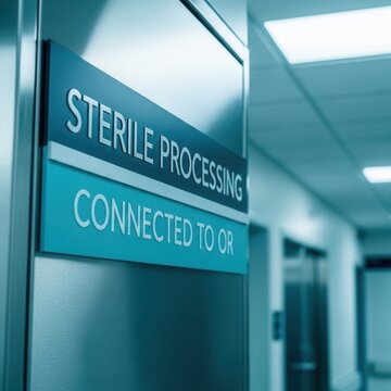 Hospital Signage Detailing Sterile Processing Area Connected To Operating Room, Healthcare Focus