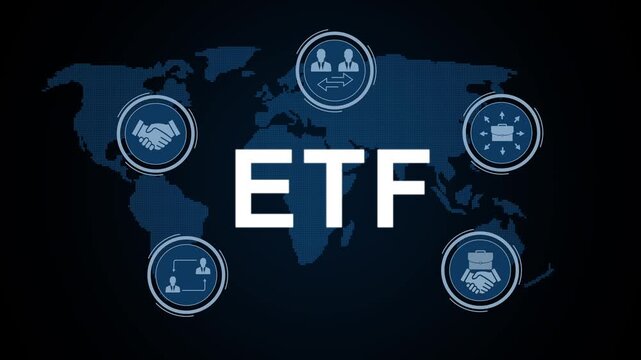 ETF investment concept featuring exchange traded funds, stock market trading, financial technology and business analytics.