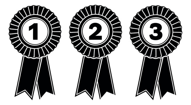 Line art award rosette set featuring numbers 1, 2, and 3 for ranking and achievement