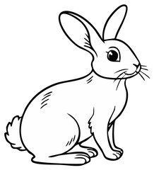 Fototapeta premium Outline illustration of a sitting rabbit looking right