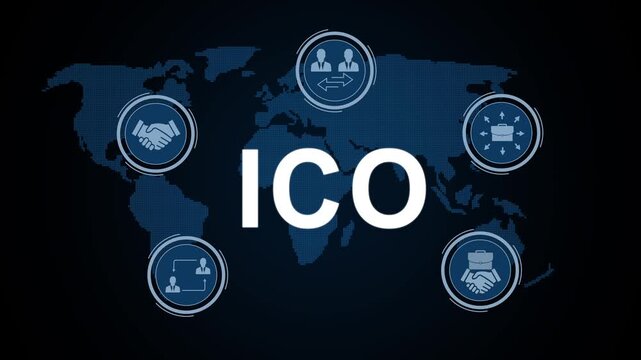 ICO initial coin offering for cryptocurrency fundraising, fintech innovation, blockchain security and online trading technology.