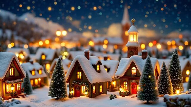 Snowy Christmas village scene
