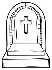 Obraz premium Stone Grave Marker with Cross Symbol for Remembrance and Mourning