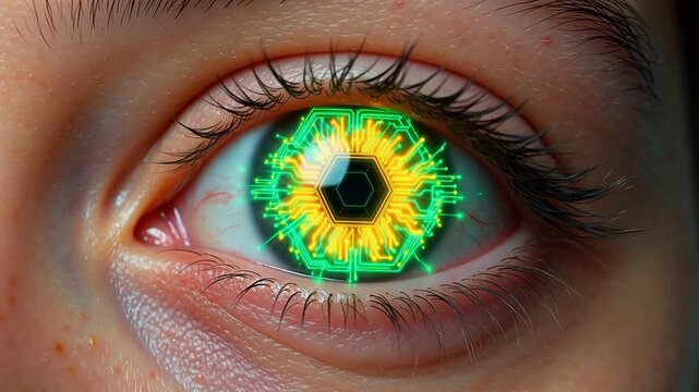 Human eye with digital circuit overlay