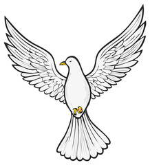 Obraz premium Cartoon illustration of a white dove with wings spread, symbol of peace and freedom