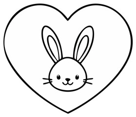 Obraz premium Cute bunny head inside a heart shape, simple outline illustration.