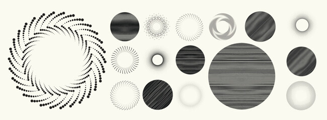 Collection of vector design elements. Set of logos with lines, stripes and circles. Various forms of line and dots design.Vector logo collection. Bundle of circle icons and elements. Set of lines art.