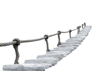 Naklejka premium Rope suspension bridge made of planks in perspective. Space for text.