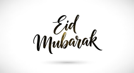 Fototapeta premium A festive Eid Mubarak greeting on a white background with elegant black and gold calligraphy