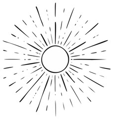 Obraz premium Hand-drawn sunburst illustration with linear radial rays, retro design element
