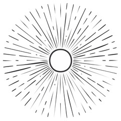 Sunburst design with radial lines radiating from a central circle for a vintage look.