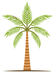 Vibrant green and brown simple vector palm tree illustration representing tropical summer and holidays