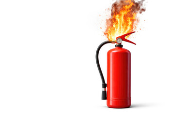 Obraz premium A fire extinguisher from which fire bursts out. Space for text.