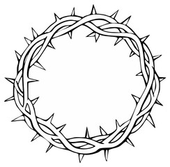 Ink drawing of a thorny crown symbol, religious imagery.