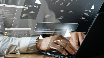 Prompt engineering concept, window for entering llm queries, content generation using AI, writing context and instructions for generative models
