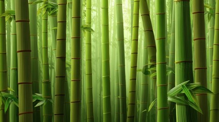Obraz premium Lush Green Bamboo Forest with Sunlight Filtering Through Tall Stems Creating a Serene and Peaceful Natural Environment for Relaxation