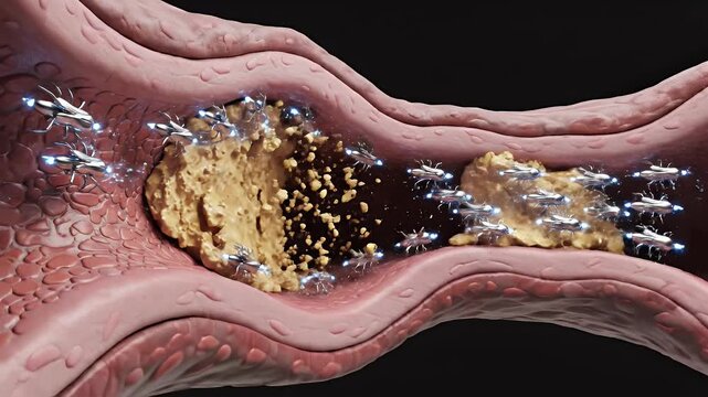 Nanobots Combatting Arterial Plaque and Atherosclerosis in a Blood Vessel Medical Animation