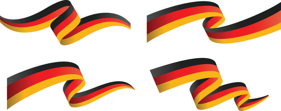 Set of Four Wavy German Flag Ribbons, Vector Design Elements Isolated on White