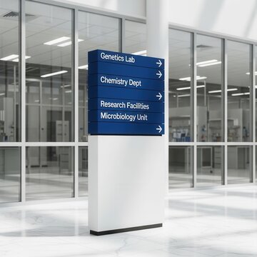 Modern Hospital Directional Signage Guiding Patients and Staff to Key Departments Within the