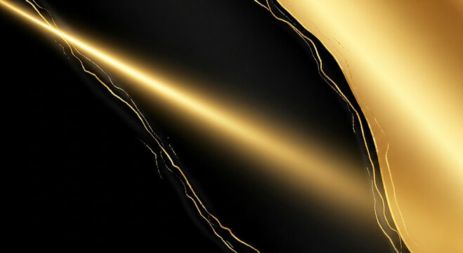 Two-Tone Black & Gold Luxury Background with Golden Light Reflection for Corporate Presentation Design
