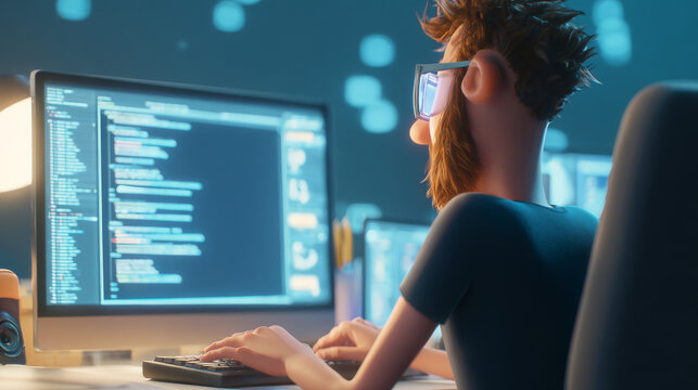 Programmer developer typing script source languages coding symbols  icon development project data programming software engineering IT technologies computer. 3d rendering.