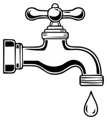 Water conservation concept with a vintage style faucet leaking a drop, promoting sustainable resources and plumbing themes