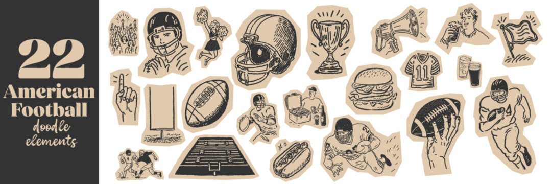 Hand drawn american football doodle icons set