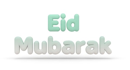 A festive Eid Mubarak greeting on a white background