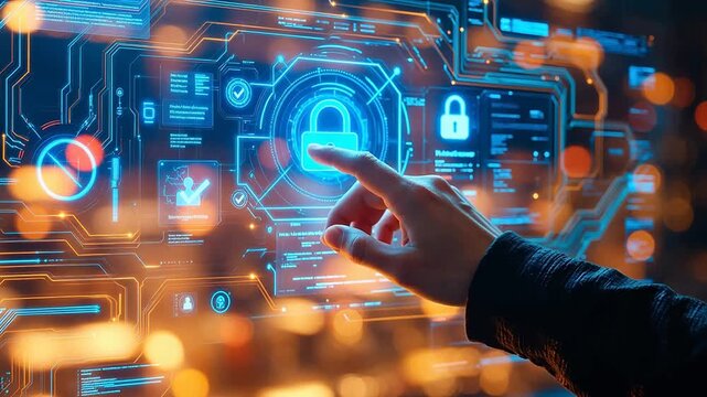 Hand interacting with digital security interface