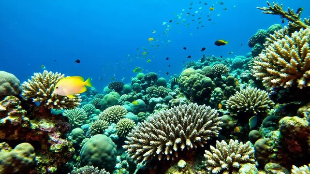 Colorful coral reef with diverse fish