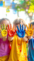 Kinder mit bunten angemalten H&auml;nden
