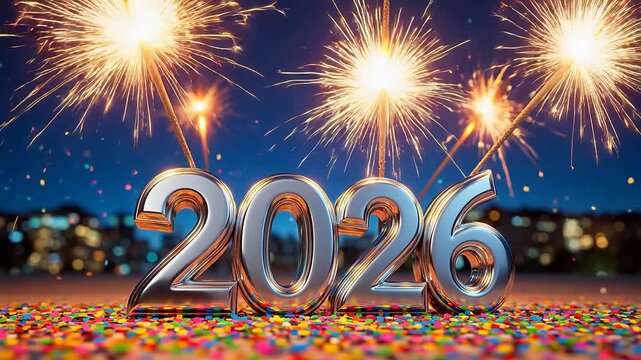 2026 numbers with fireworks and confetti