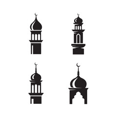 Obraz premium mosque, silhouette, islamic, architecture, vector, design, celebration, minaret, festive, religion, ornamental, decoration, ramadan, lantern, crescent, arabic, traditional, fasting, element, spiritual