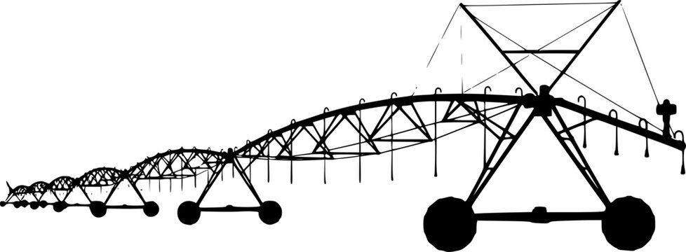 Large center pivot irrigation system silhouette isolated on white background
