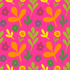 Colourful plants and flowers seamless pattern design