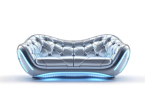 Futuristic silver inflatable sofa modern living room minimalist design furniture 3d render