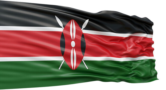 Kenya Flag Waving On Isolated Transparent Background