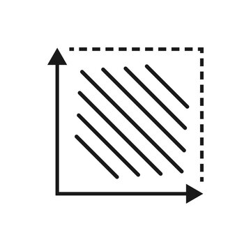 Area measurement icon with square and dimension arrows. Size calculation symbol in linear outline style.
